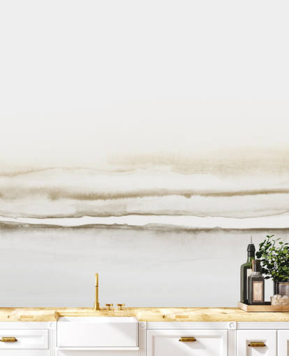 papel pintado de paisaje en acuarela en tonos beige suaves