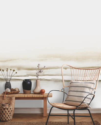 aquarellandschap in zachte beige tinten behang