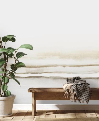 aquarellandschap in zachte beige tinten behang