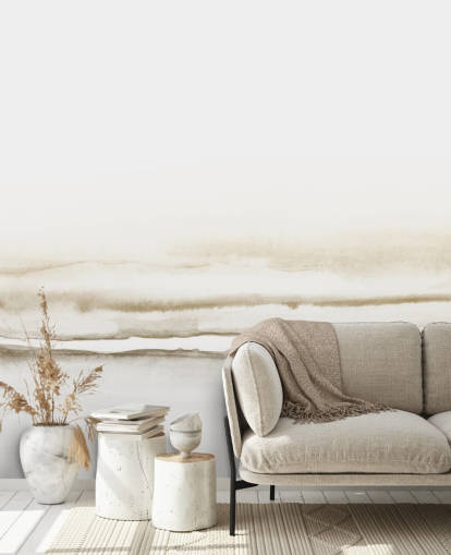 paesaggio ad acquerello in carta da parati dai toni del beige tenue