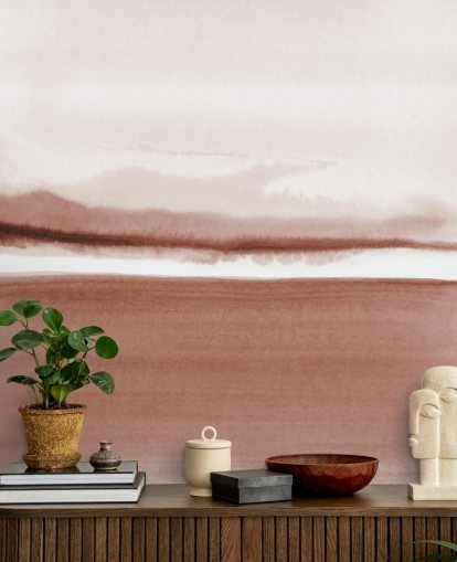 terracotta tonet abstrakt landskab tapet