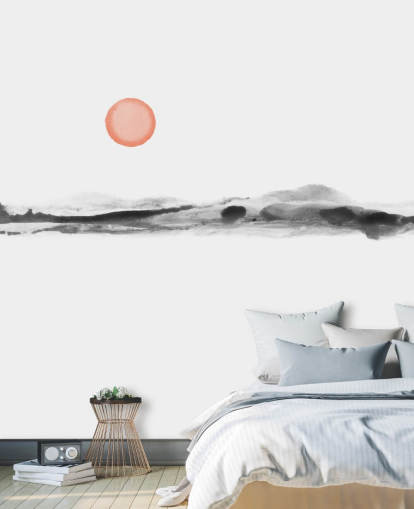 zwart, wit en terracotta behang