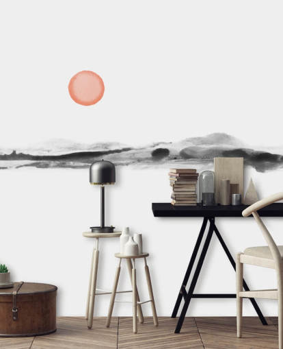 zwart, wit en terracotta behang