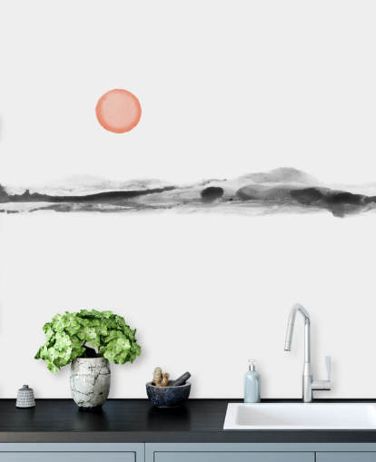 black, white and terracotta wallpaper