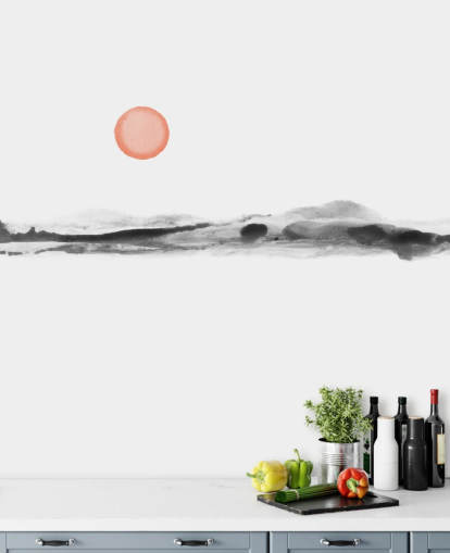 papier peint noir, blanc et terre cuite