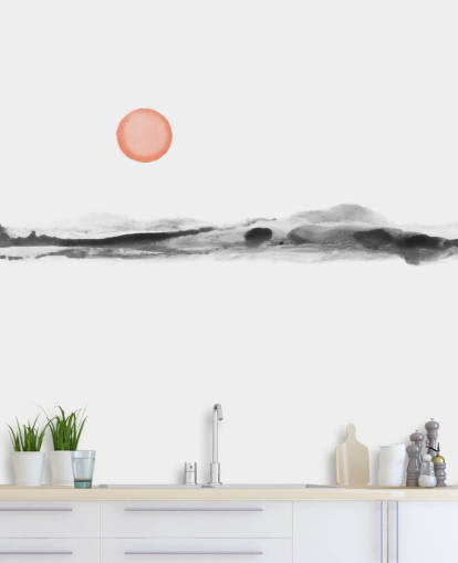 zwart, wit en terracotta behang