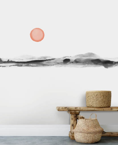 black, white and terracotta wallpaper