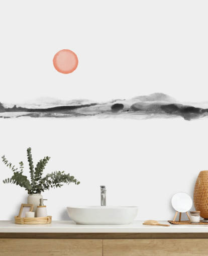 zwart, wit en terracotta behang