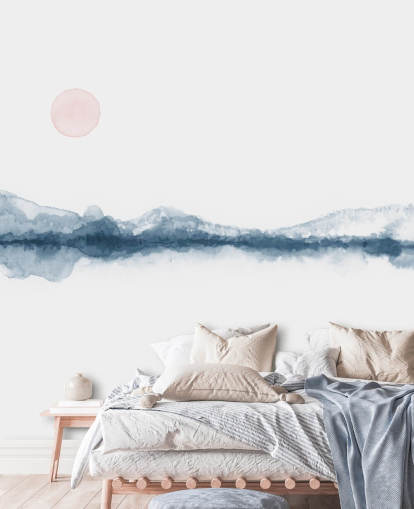 marin, terrakotta och vit minimal landskap tapeter