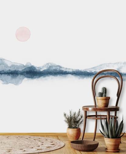 navy, terracotta and white minimal landscape wallpaper