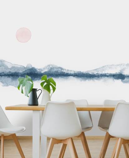 navy, terracotta and white minimal landscape wallpaper