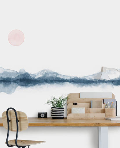 navy, terracotta and white minimal landscape wallpaper