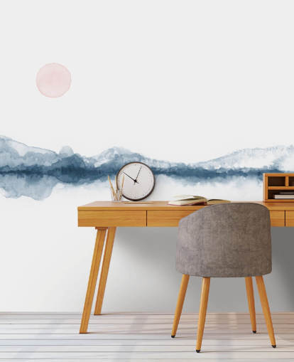 navy, terracotta og hvid minimal landskab tapet