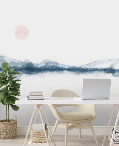 navy, terracotta and white minimal landscape wallpaper