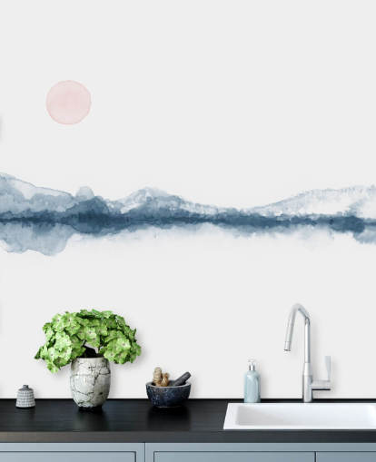 Marineblau, Terrakotta und Weiß minimalistisch Land