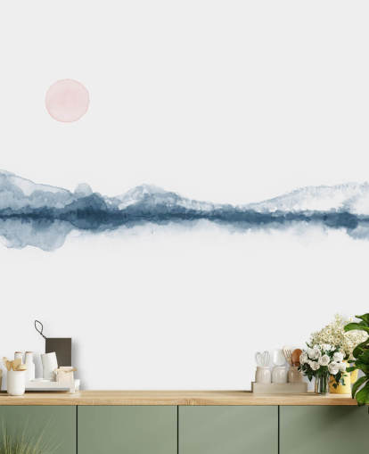 navy, terracotta and white minimal landscape wallpaper