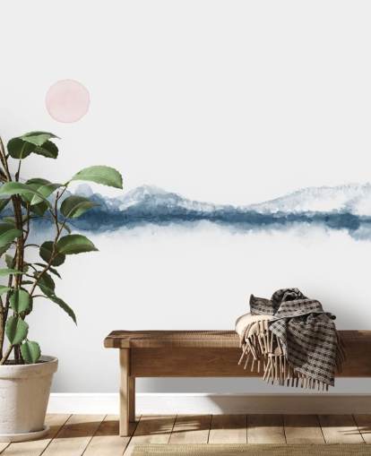 papel de parede de paisagem mínima marinha, terracota e branco