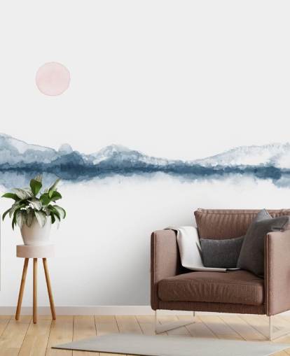 fond d'écran paysage bleu marine, terre cuite et blanc