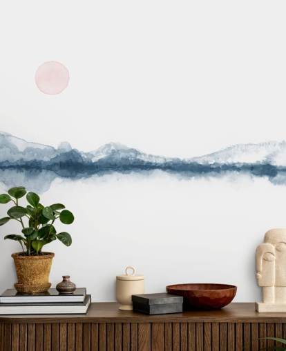 papel de parede de paisagem mínima marinha, terracota e branco