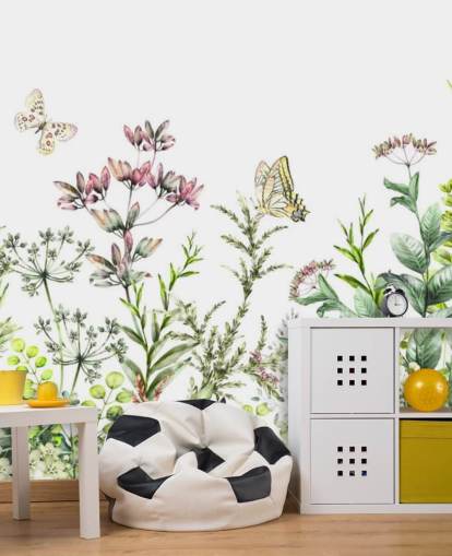 meadow flowers and butterflies wallpaper