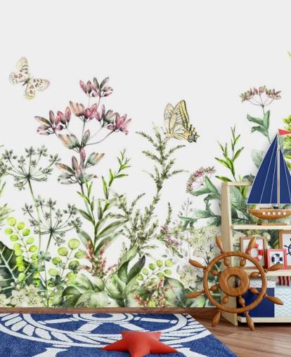 meadow flowers and butterflies wallpaper