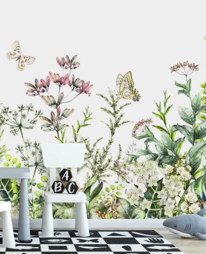 meadow flowers and butterflies wallpaper