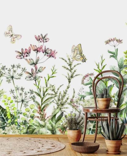 meadow flowers and butterflies wallpaper