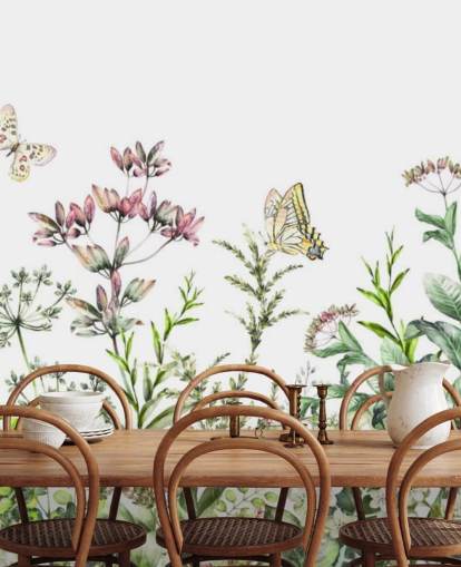 fleurs et papillons de prairie fond d'écran