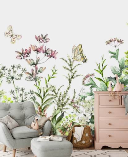 Wiesenblumen und Schmetterlinge Tapete