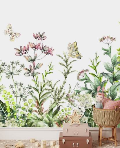 meadow flowers and butterflies wallpaper