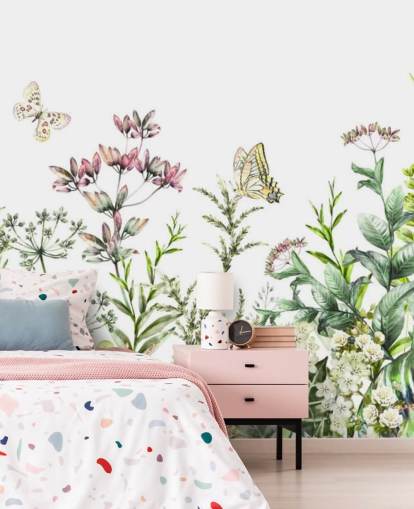 meadow flowers and butterflies wallpaper