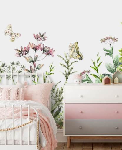 weidebloemen en vlinders behang