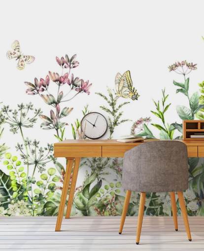 äng blommor och fjärilar tapeter