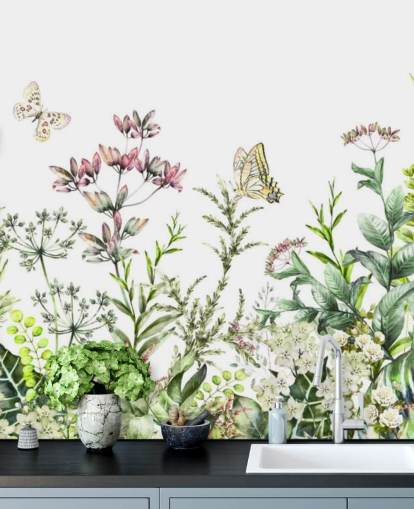 eng blomster og sommerfugle tapet