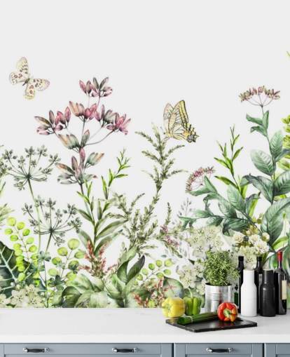 Wiesenblumen und Schmetterlinge Tapete