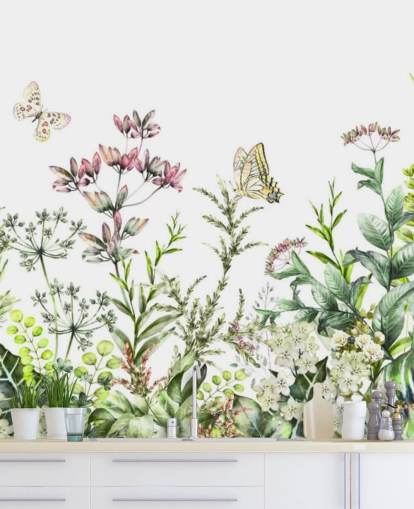 äng blommor och fjärilar tapeter