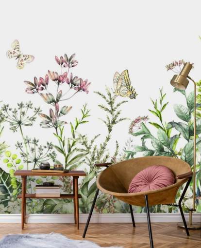 meadow flowers and butterflies wallpaper