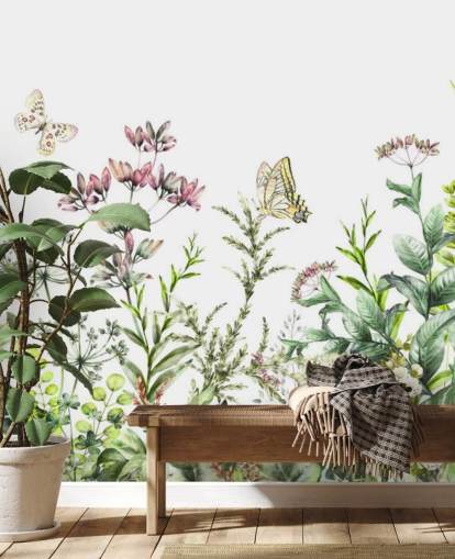 eng blomster og sommerfugler tapet