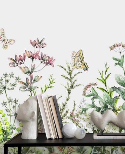 eng blomster og sommerfugle tapet