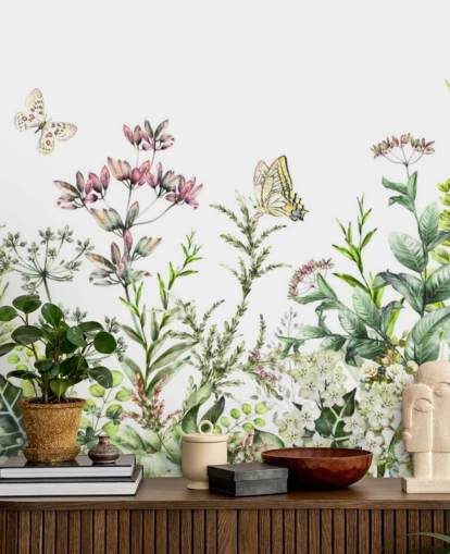 eng blomster og sommerfugler tapet