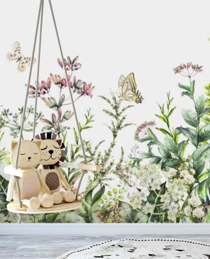 carta da parati con fiori di prato e farfalle carta da parati con fiori di prato e farfalle