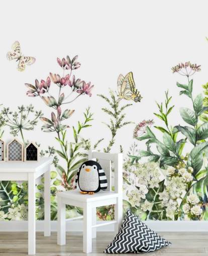 Wiesenblumen und Schmetterlinge Tapete