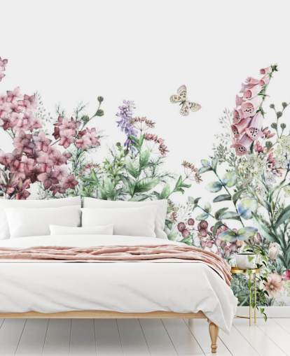 bonito papel pintado de flores de pradera rosa y blanca