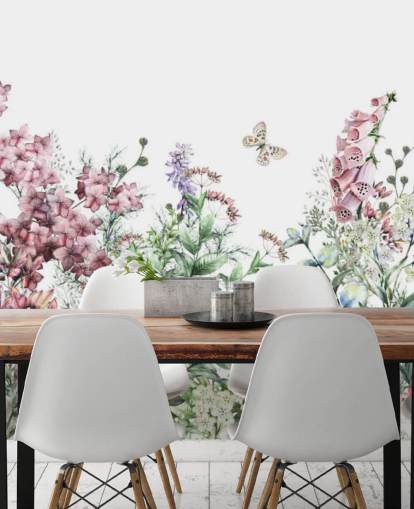 pen rosa og hvit eng blomster tapet