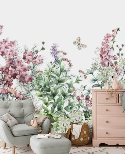 pretty pink and white meadow flowers wallpaper
