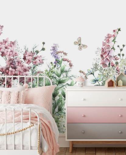 ganska rosa och vita ängblommor tapeter