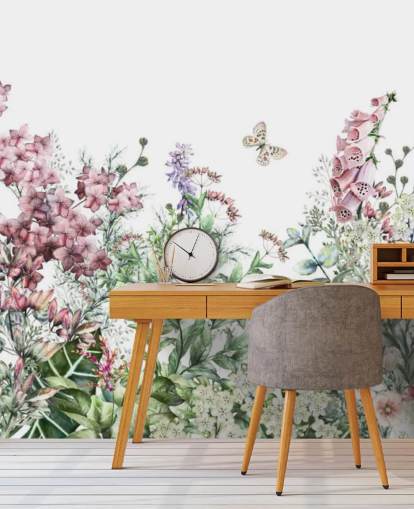 smuk pink og hvid eng blomster tapet