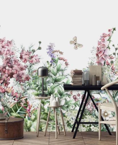 ganska rosa och vita ängblommor tapeter