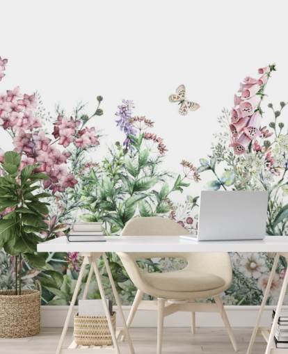 bonito papel pintado de flores de pradera rosa y blanca