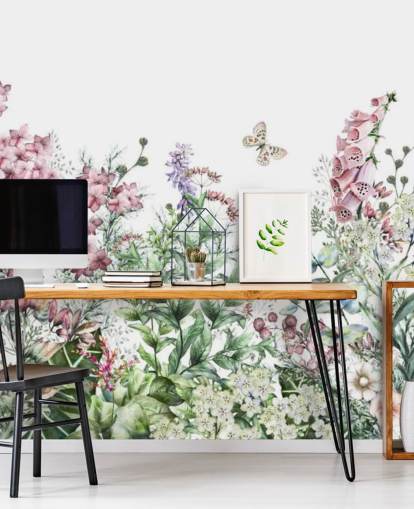 smuk pink og hvid eng blomster tapet